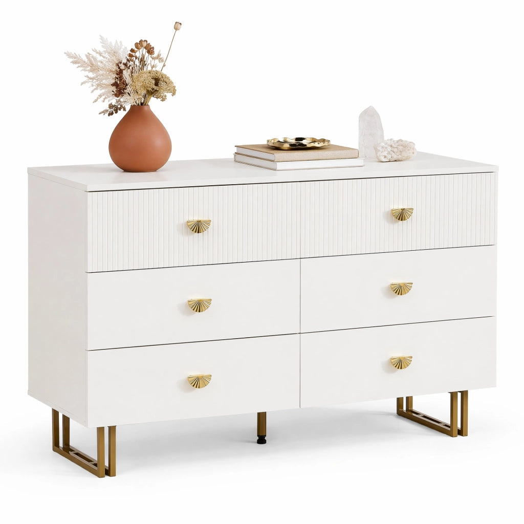 Set sideboard con specchio da parete 80x80 cm; 6 cassetti; MDF; bianco