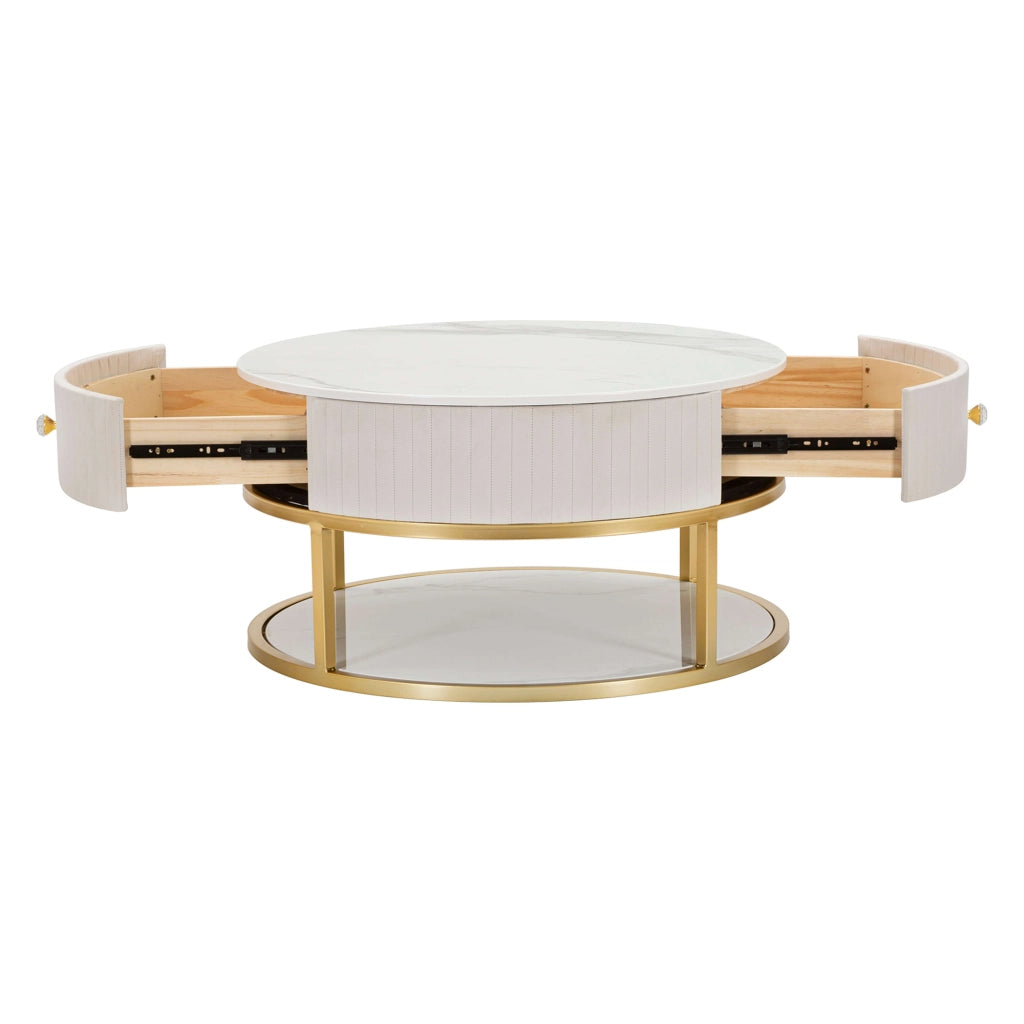 Dalasida, Tavolino da Salotto un Cassetto, 75x75x36h cm Bianco Crema