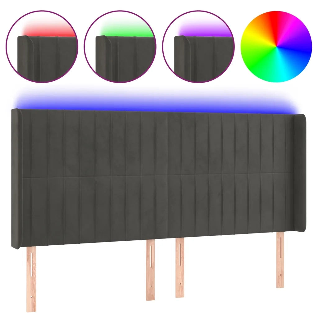 Testiera a LED-Testata con LED Grigio Scuro 163x16x118/128cm in Velluto 332527