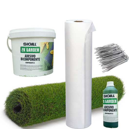 Prato erbabella 1 mt fili 45 mm + tnt + adesivo bicomponente + 20 picchetti