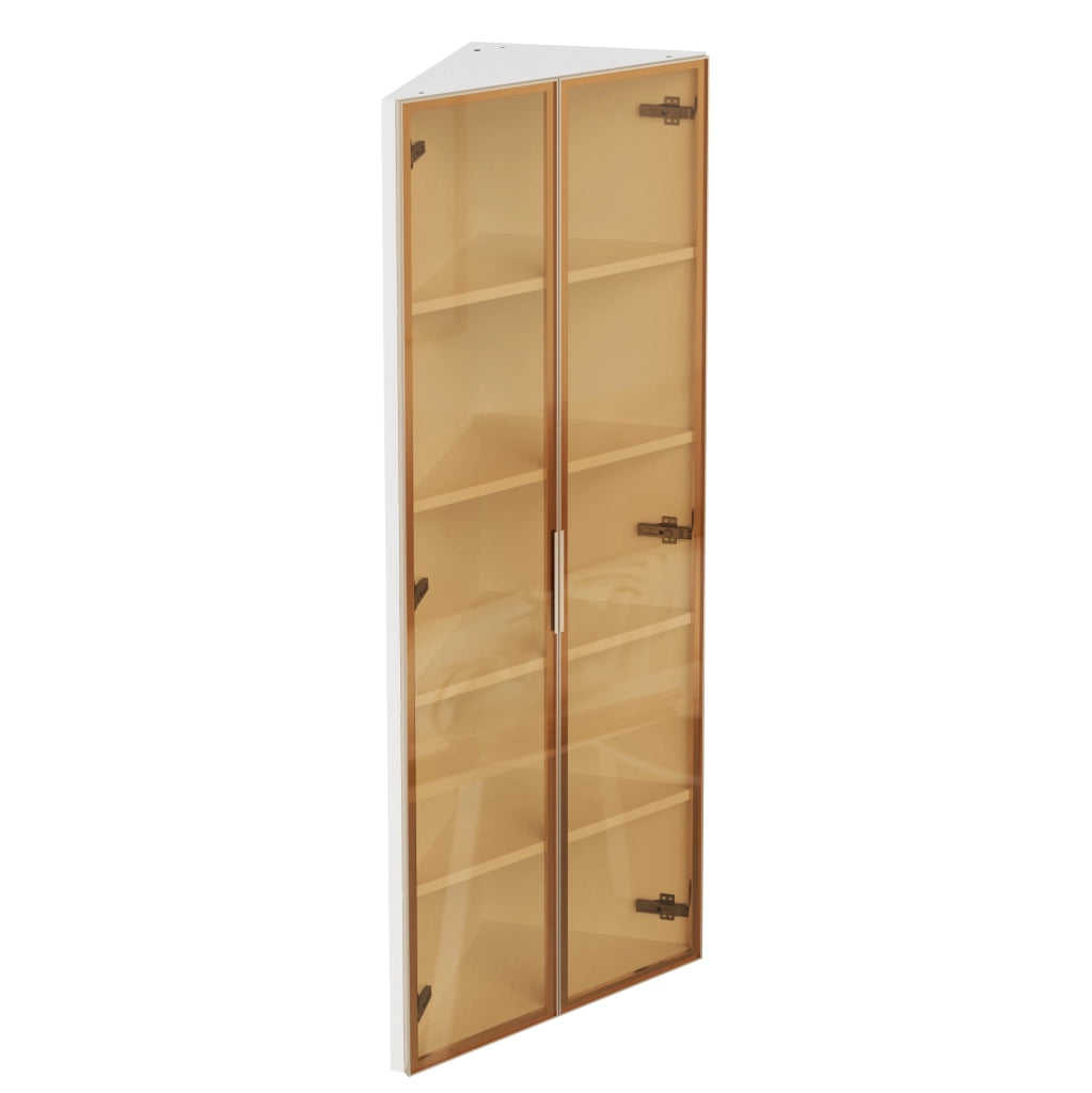 Vetrina angolare con LED 62 x 35 x 160 cm in MDF; vetro temperato e finitura bianca
