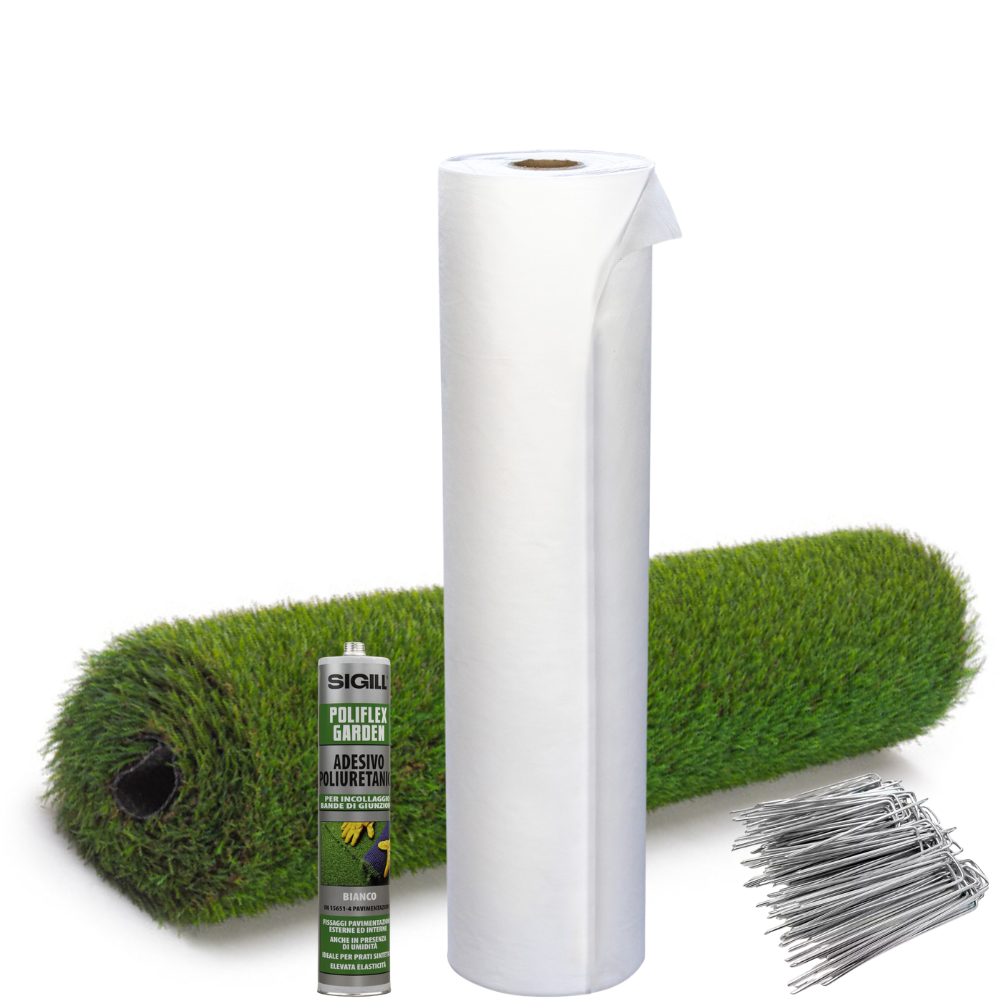 Prato erbabella 2 mt fili 25 mm + tnt + adesivo monocomponente + 40 picchetti