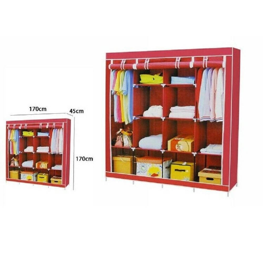 Trade Shop - Armadio Guardaroba Tessuto Appendiabiti Acciaio Smontabile Abiti 4 Ante -