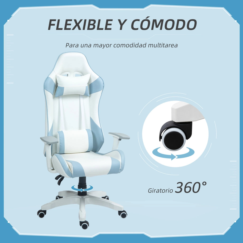 Sedia Gaming con Schienale e Braccioli Regolabili ¨C zephmum ¨C Blu 67x60x120-128 cm