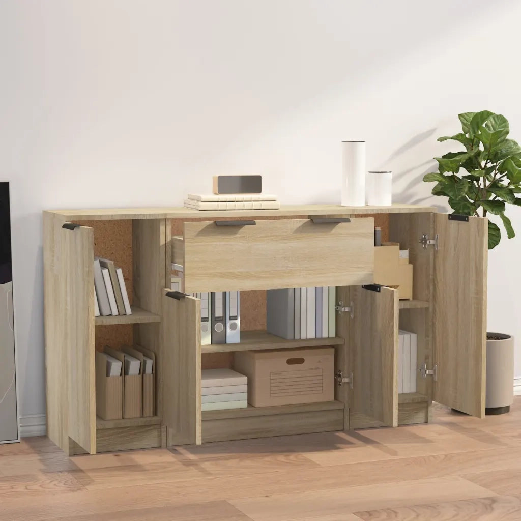 Credenze 3 pz | Madia | Buffet da pranzo | Armadio da pranzo Rovere Sonoma in Legno Multistrato