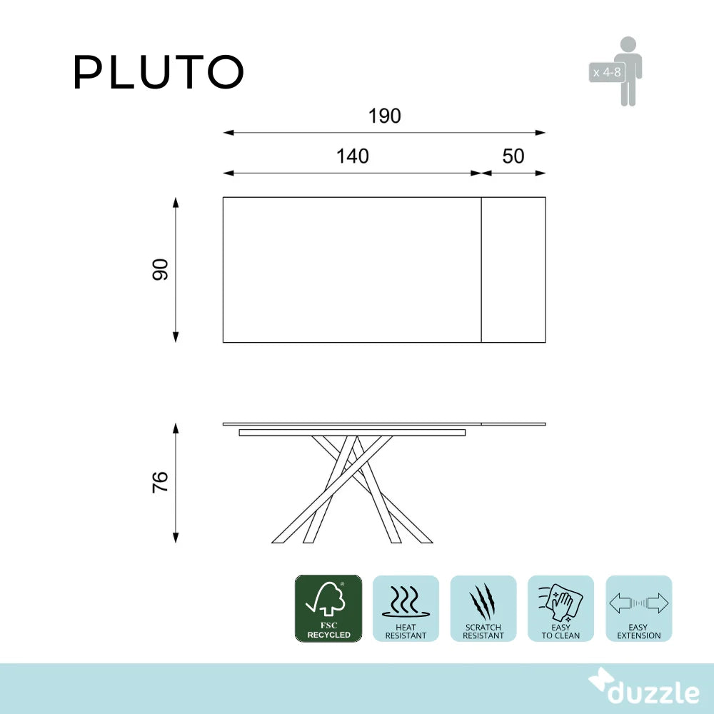 Tavolo da pranzo allungabile effetto cemento bianco Pluto 140-190x90 cm fino a 8 posti Made in Italy | Duzzle