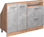 Mobile cucina sottotetto R-Line, Calcestruzzo/quercia dorata, 140 cm Set di 2