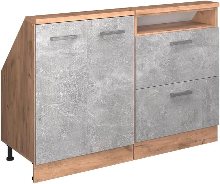 Mobile cucina sottotetto R-Line, Calcestruzzo/quercia dorata, 140 cm Set di 2