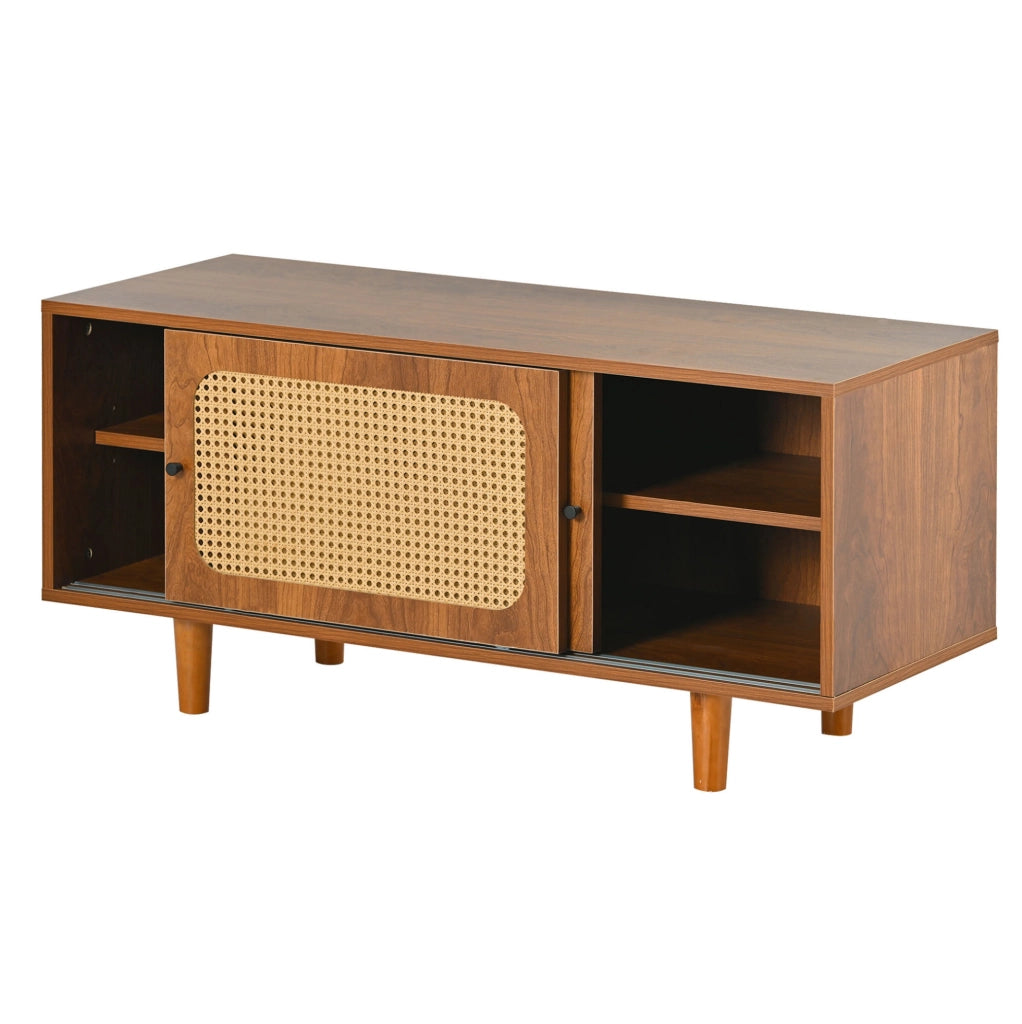 Scarpiera con 2 ante effetto rattan e ripiano regolabile; 104 x 40 x 48 cm; colore noce