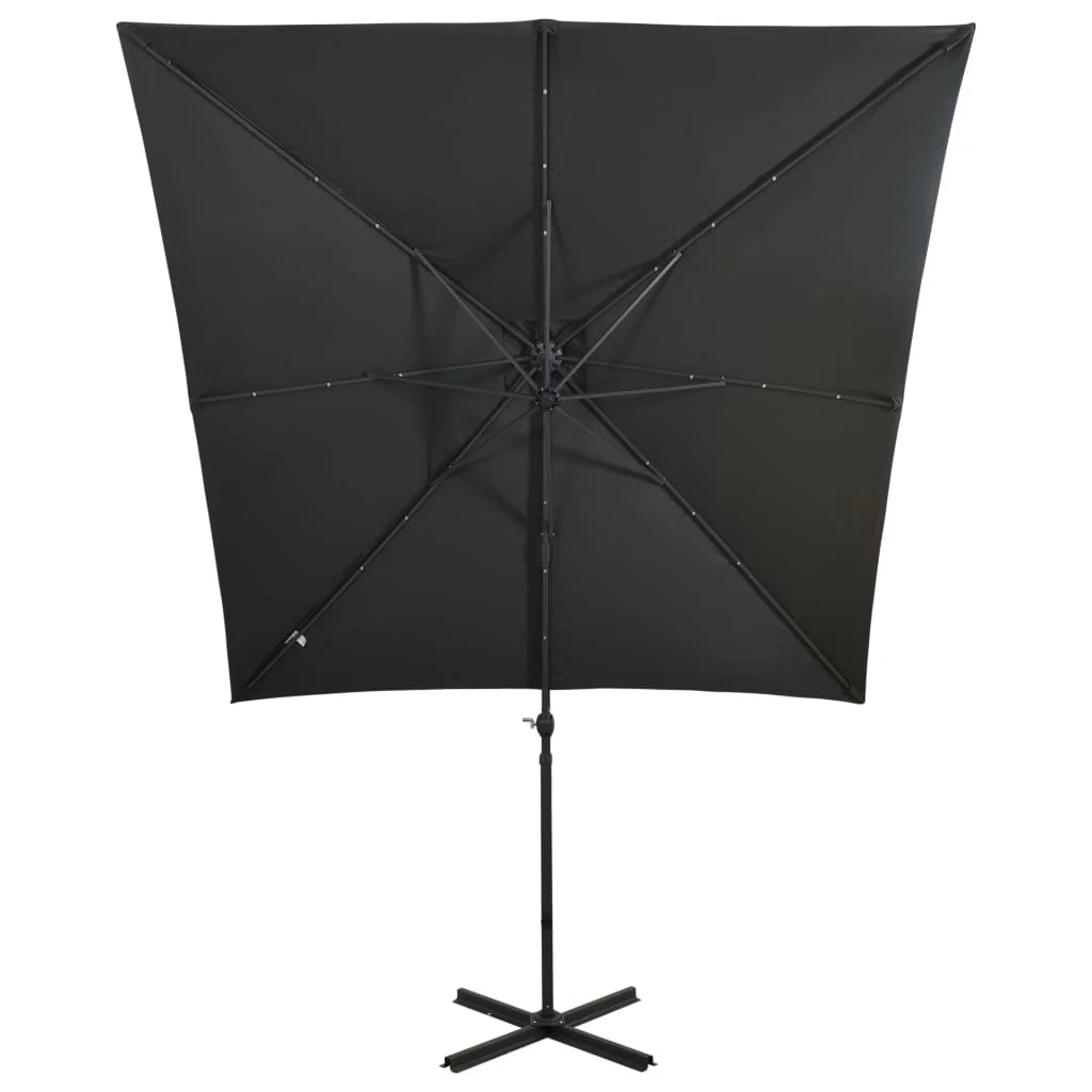 Ombrellone da giardino a sbalzo con palo e luci LED 250 cm antracite 02_0008514