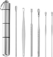 Rimuente Orecchio - Pulitore Orecchie - Materiale Inox - Maniglie Antiscivolo - Rotazione 360 Gradi - 6 Pezzi - Spazzola Orecchio