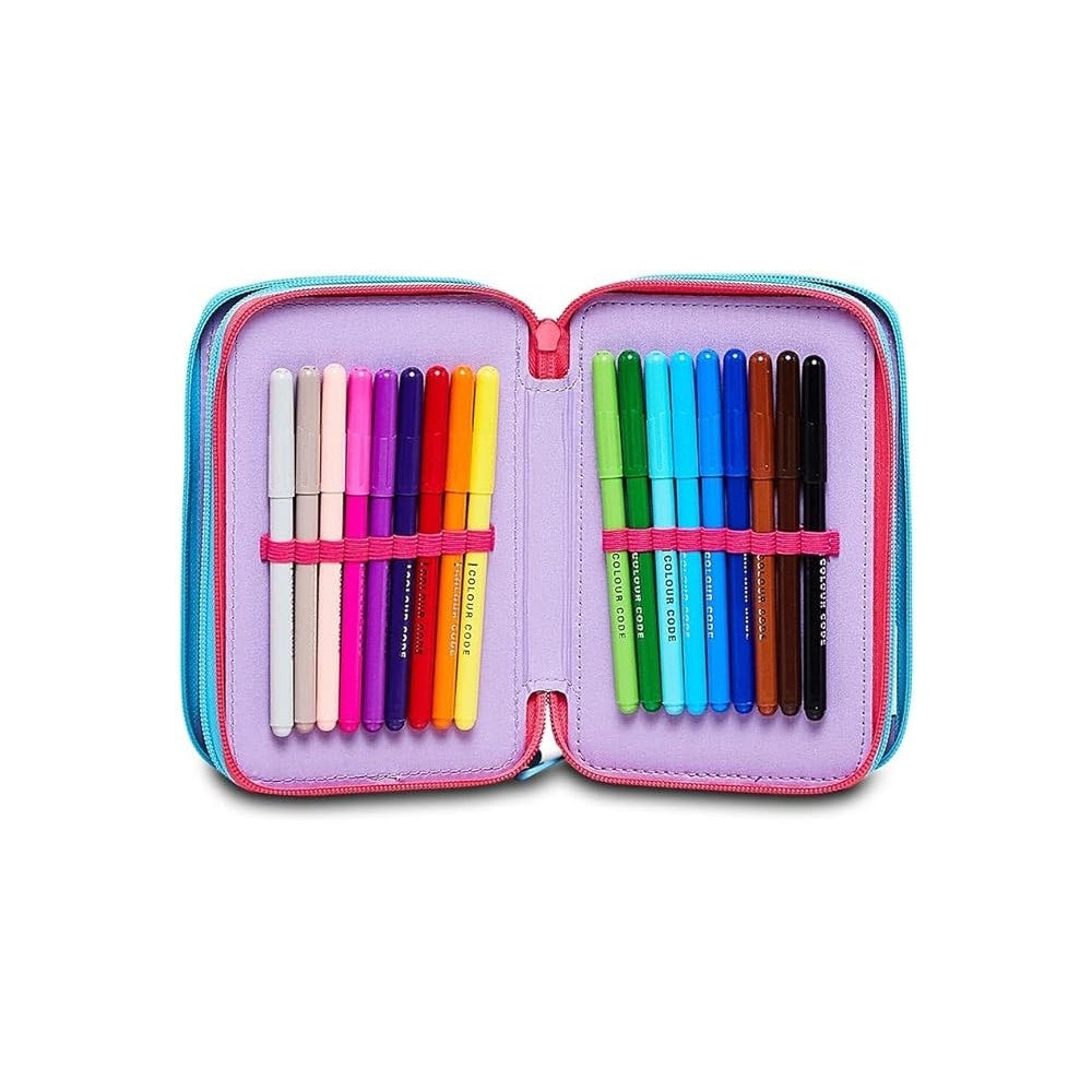 Trade Shop - Astuccio Stitch E Lilo 3 Zip Per Scuola Elementare Completo Di Accessori Seven -
