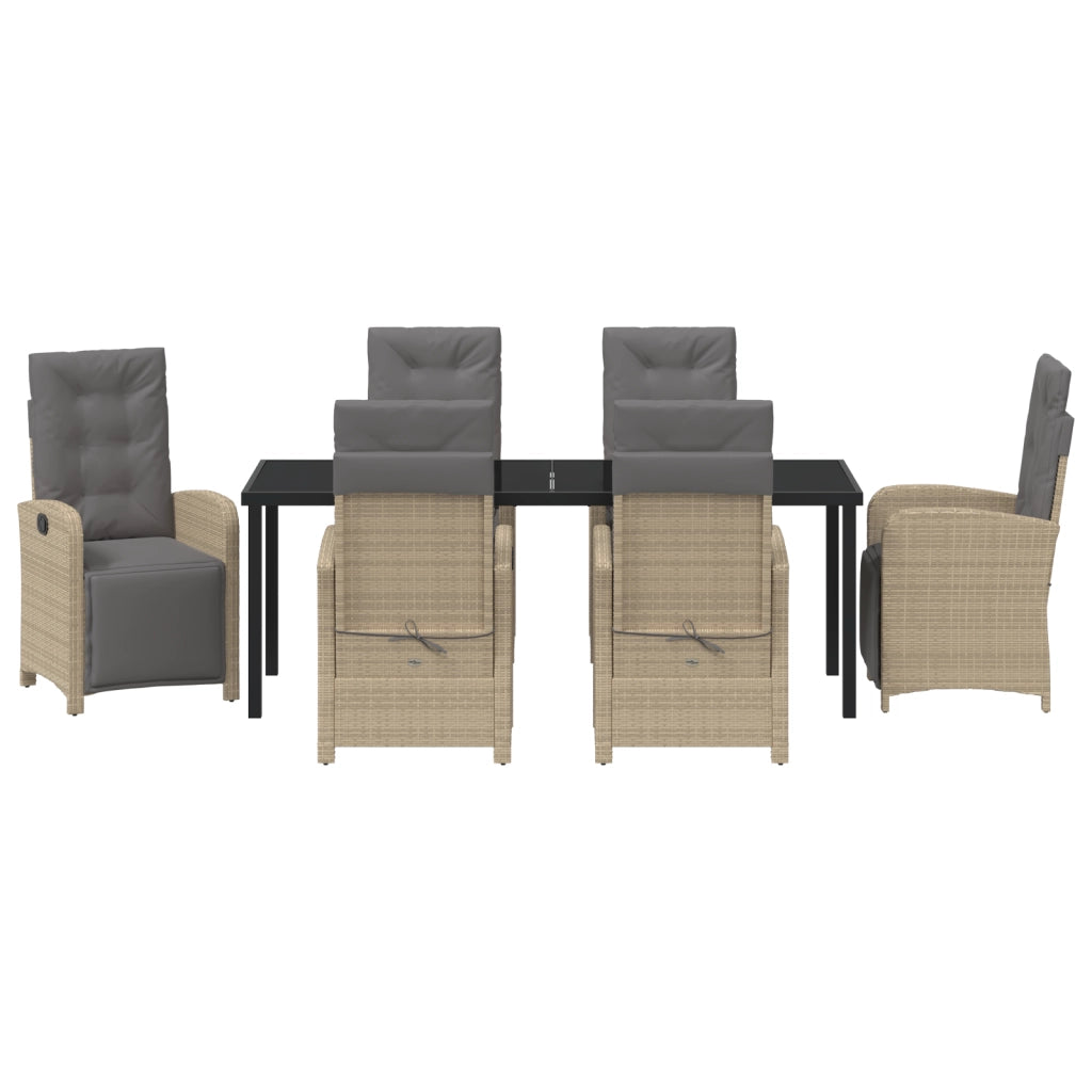 Set da Pranzo Giardino  7 Pezzi con Cuscini Rattan Poliestere Beige