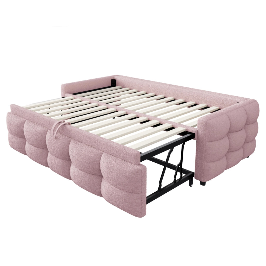 Letto imbottito estraibile 90/180x190 cm in tessuto Teddy rosa; con rete a doghe