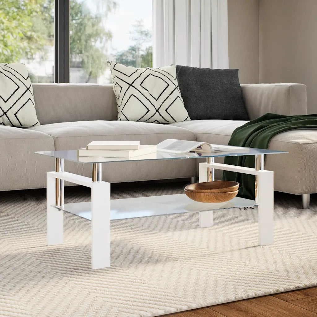 Tavolino Bianco e Trasparente 95x55x40 cm Vetro Temperato 330304