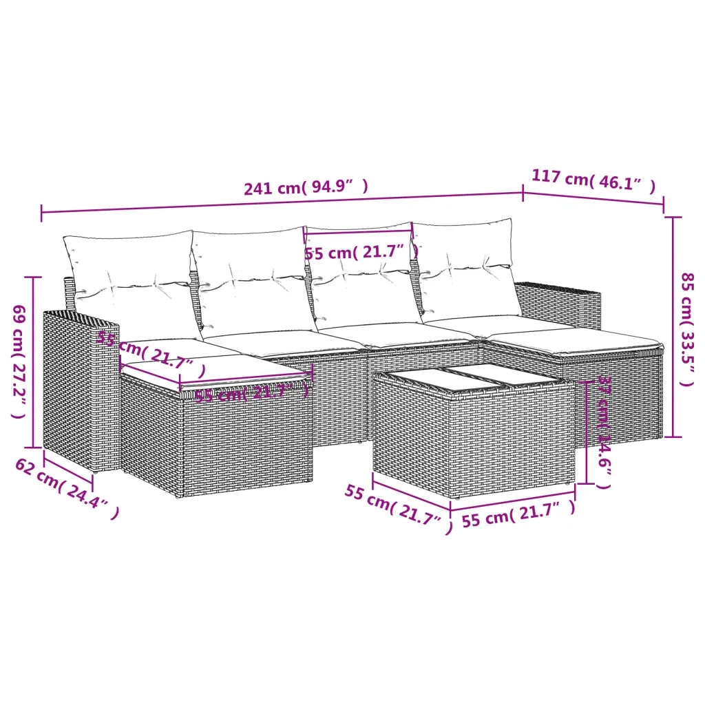Set Divani da Giardino con Cuscini 7pz Nero Polyrattancod mxl 87309