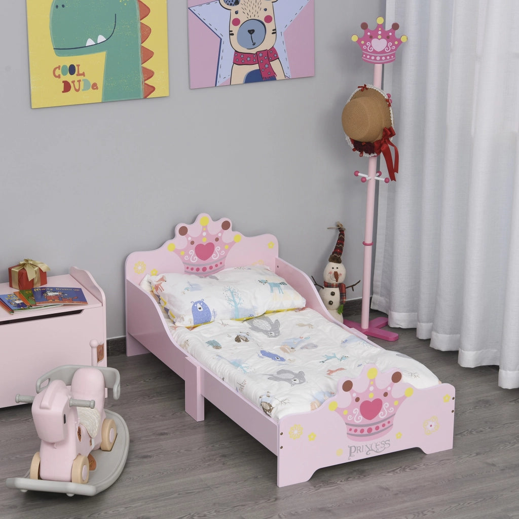 EasyComfort Letto per Bambini con Bordi Rialzati e 6 Gambe in Legno per Cameretta, Lettino per Bimbi da 3-6 Anni, 143x73x60cm, Rosa