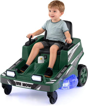 12V Macchina Elettrica per Bambini, Auto Elettrica con 2 Leve di Controllo, Luci LED, Simulazione di Taglio dell'Erba e Sterzate a 360°, Tosaerba Giocattolo per Bambini 3-8 Anni (Verde)