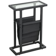 Tavolino da salotto in metallo con ripiano in vetro temperato e porta riviste ¨C zephmum ¨C nero 40x18x55.5 cm
