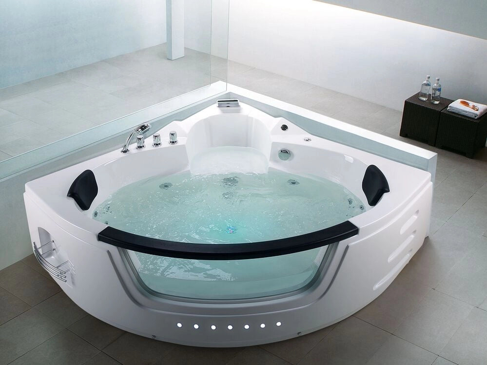Punti Massaggio Vasca Angolare Bianco Sanitario Acrilico e Vetro 215 x 155 cm
