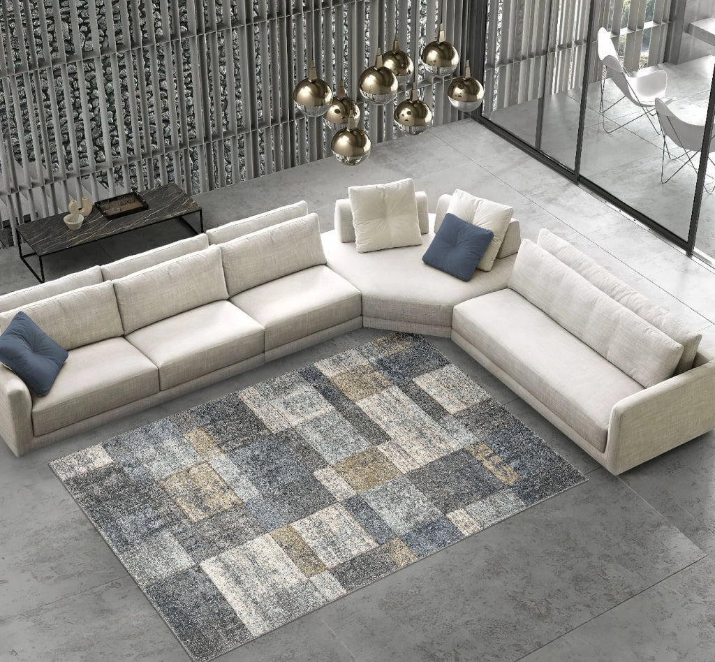 Tappeto FUNNY H8211 grigio blu cm.140x200 per arredo stile moderno a quadri