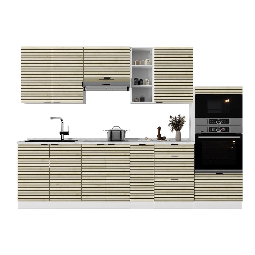 Cucina componibile Fame-Line Pannello in quercia/Bianco 280 cm, PL Marmo Vicco