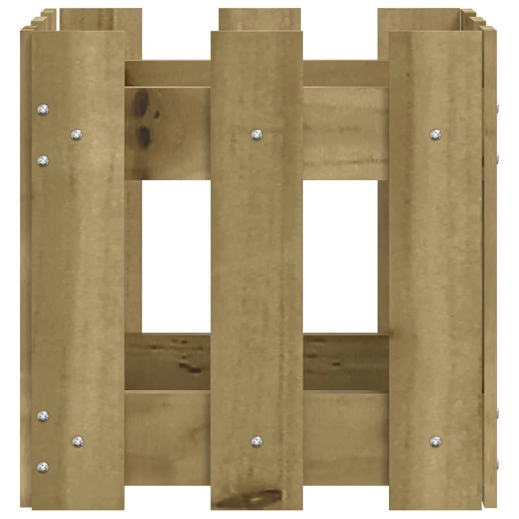 Fioriera rialzata per piante fiori e terrazze con design a recinzione 30 x 30 x 30 cm pino marrone impregnato 02_0038089