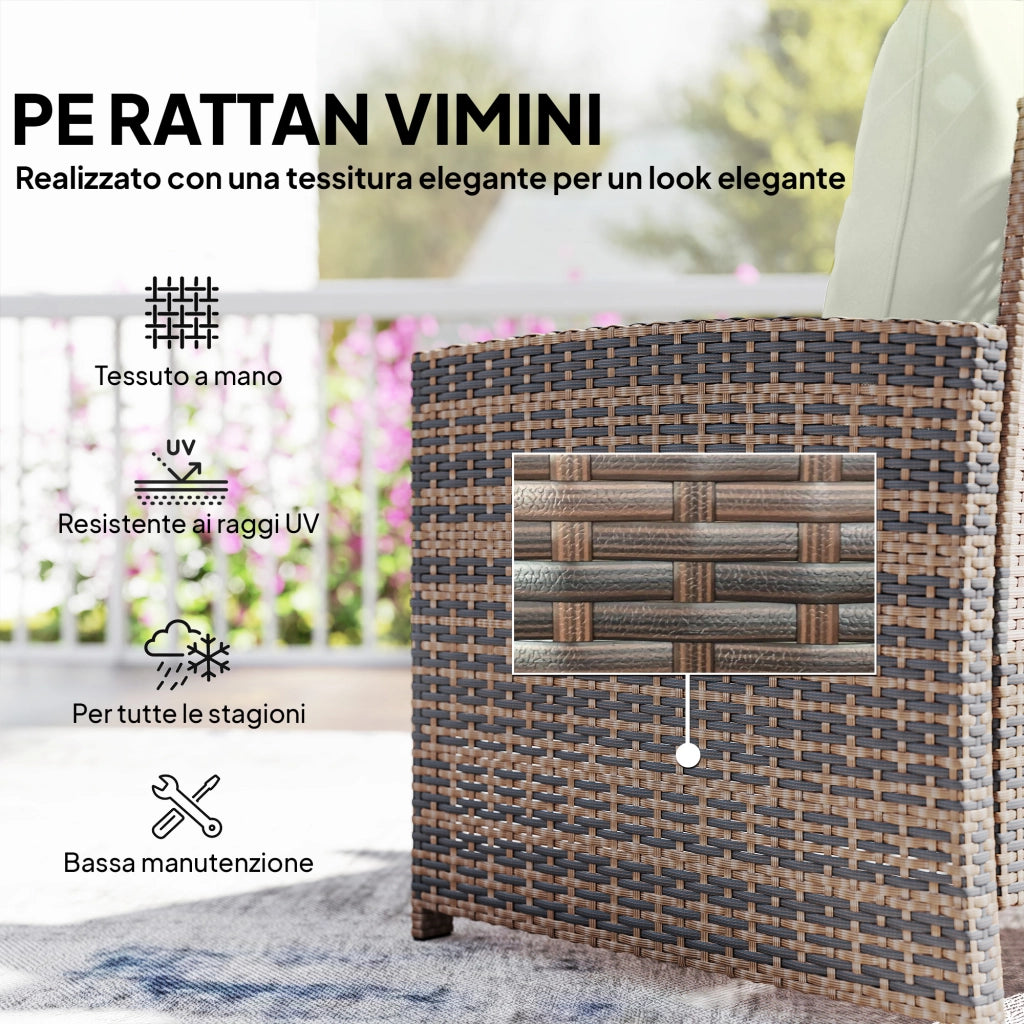 Set Giardino in PolyRattan e Acciaio 5 Pezzi con 2 Sedie, 2 Pouf e Tavolino da Caff¨¨ ¨C ZephMum ¨C Marrone e Crema