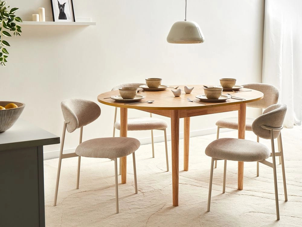 Tavolo da pranzo Marrone chiaro MDF impiallacciato rovere Base in legno di gomma 107/137x107cm Piano tavolo allungabile Rotondo Moderno