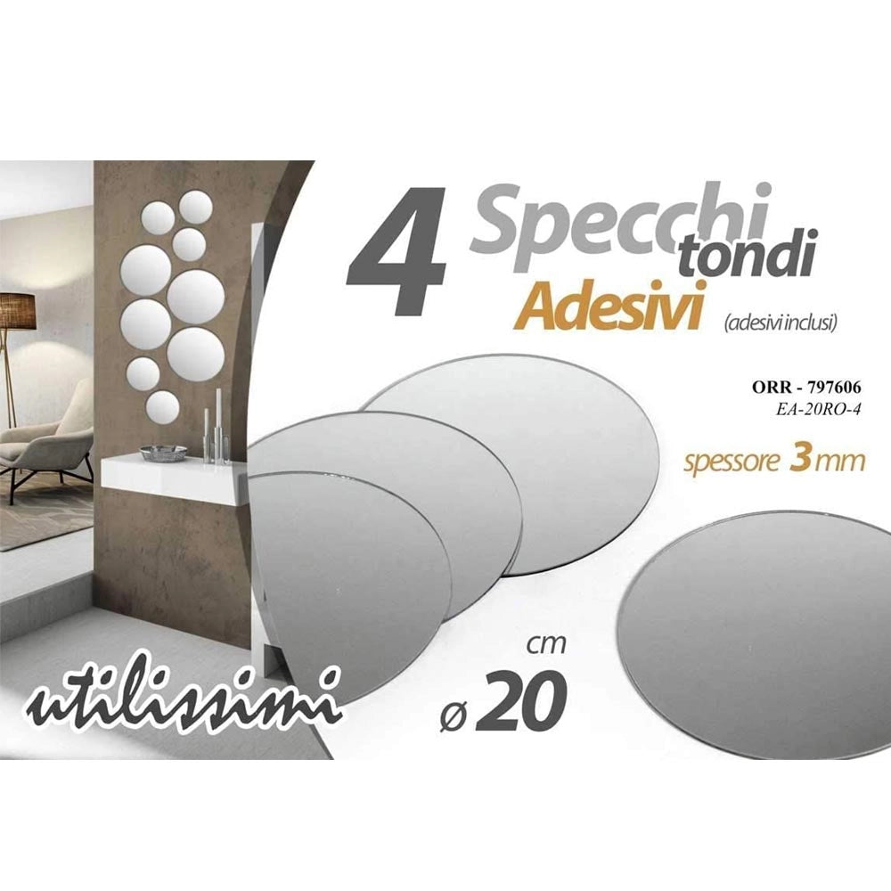 Set 4 Specchi Rotondi Mosaico Adesivi Specchio 20x20cm Decorazione Parete Casa