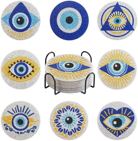 Decorazione per Casa con Copricuppre di Diamante a Tema Occhio Cattivo - 8 Stuks - Copricuppre per Decorazione di Casa con Strass - Matta