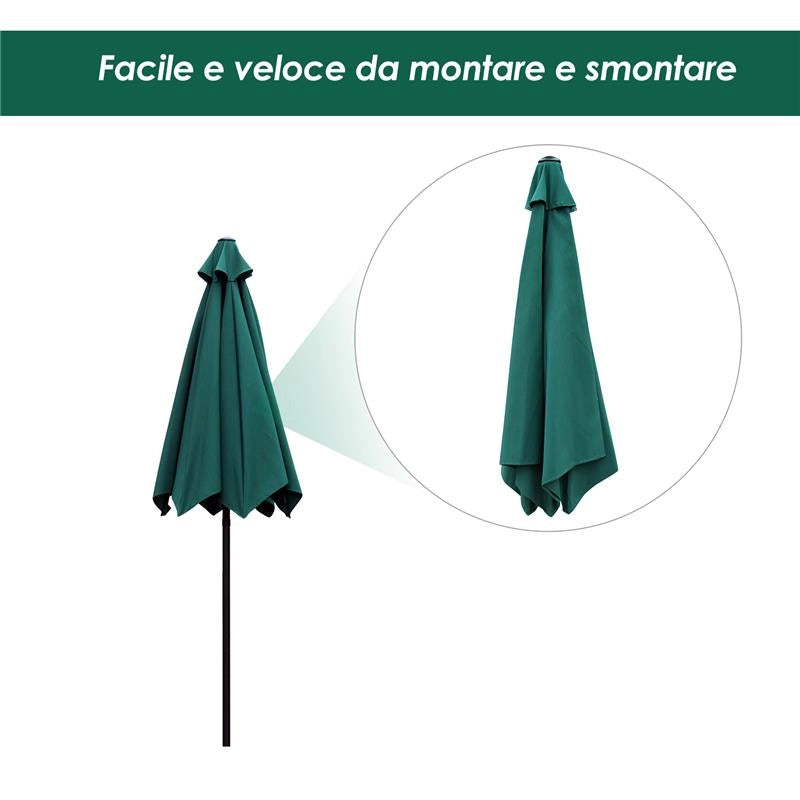 OMBRELLONE DA GIARDINO 2.7 × 2.35 M INCLINABILE ALLUMINIO E POLIESTERE VERDE