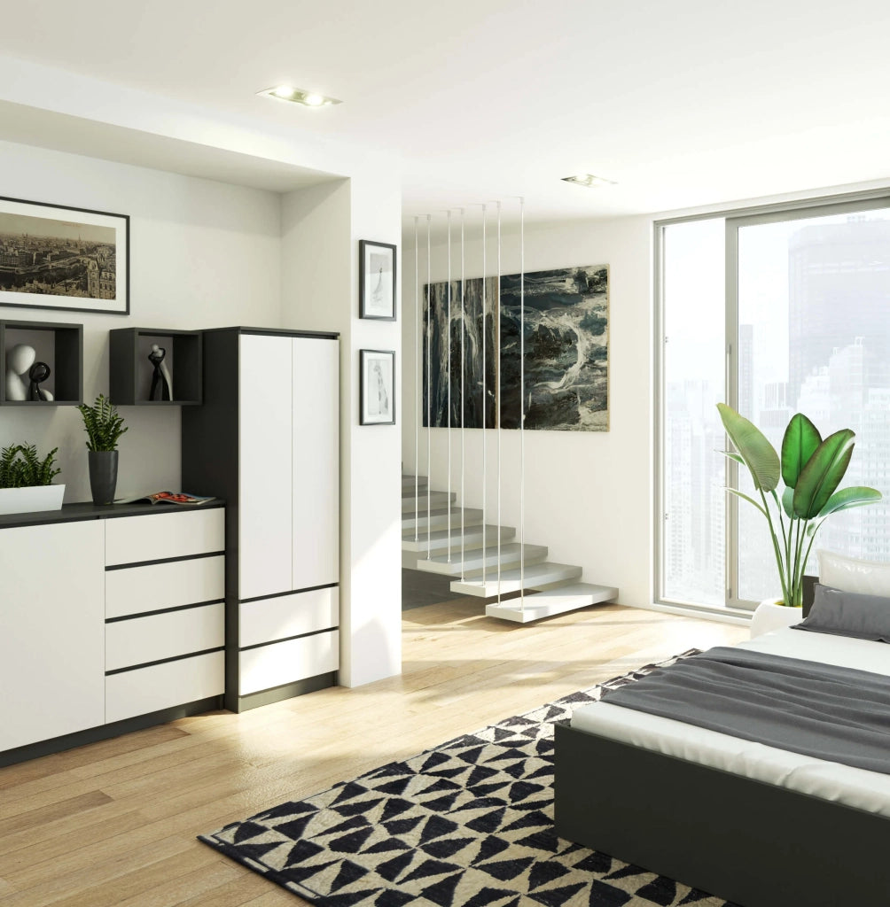 Armadio AKORD S60 Grigia Grafite 60 cm 2 ante 2 cassetti inserto frontale Bianco 60x51x180 cm