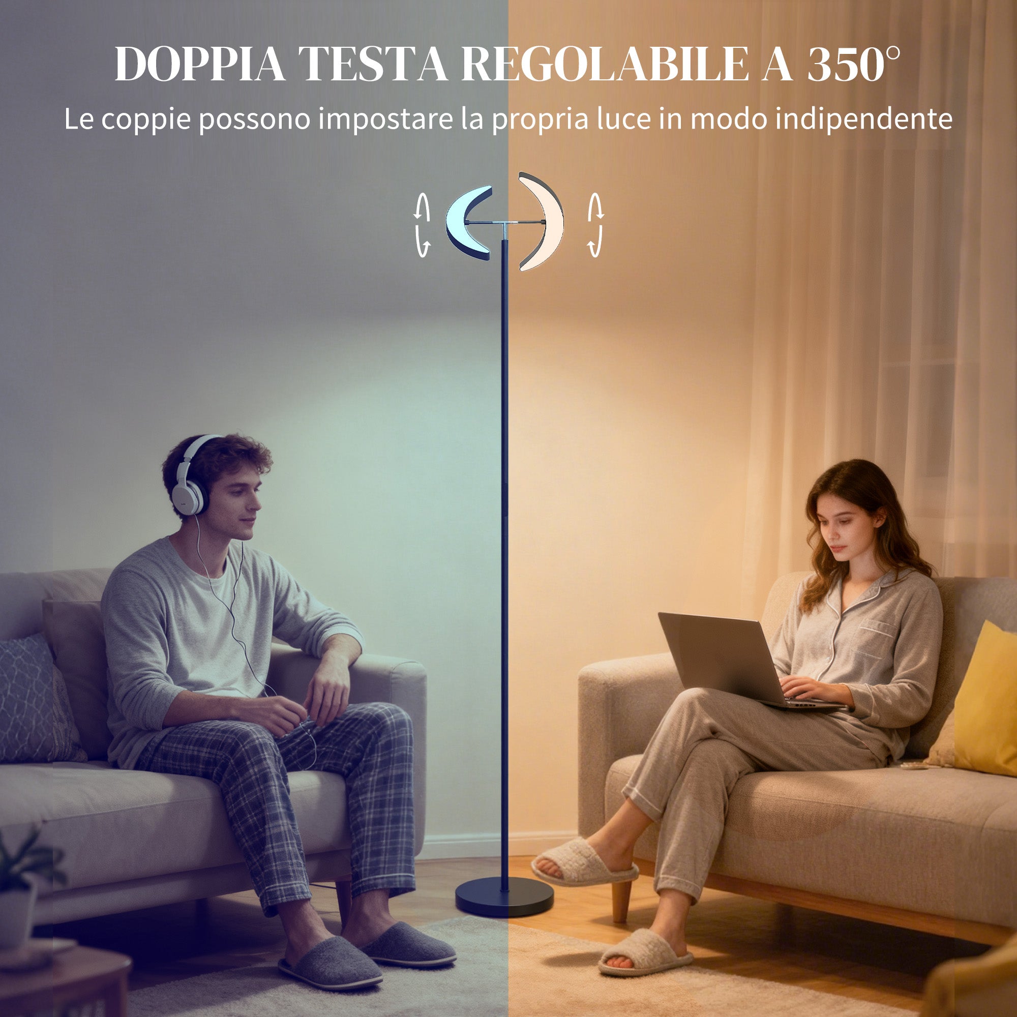 Lampada da Terra Dimmerabile 2700K-6000K con Telecomando e Doppia Testa Girevole a 350° Nero
