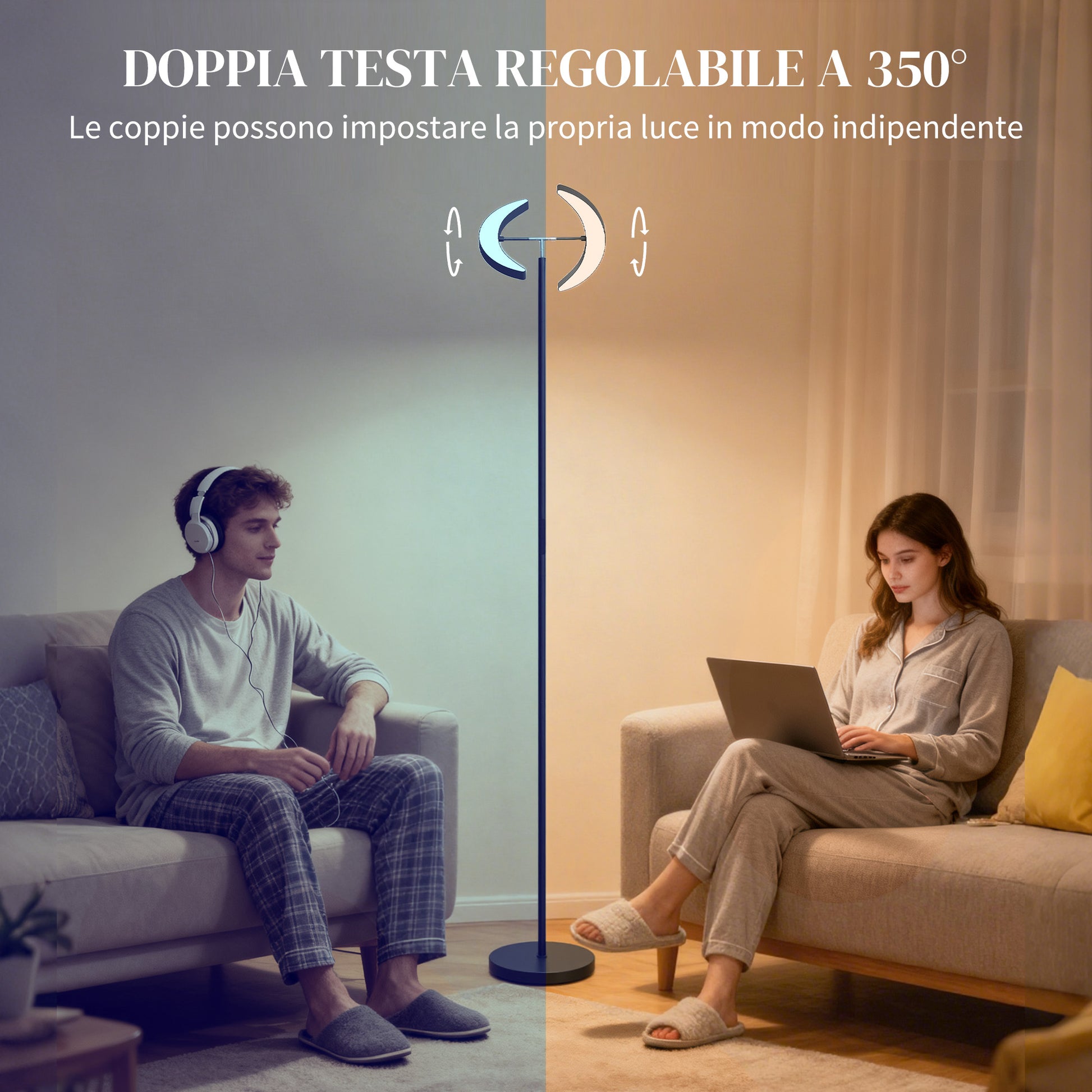 Lampada da Terra Dimmerabile 2700K-6000K con Telecomando e Doppia Testa Girevole a 350° Nero