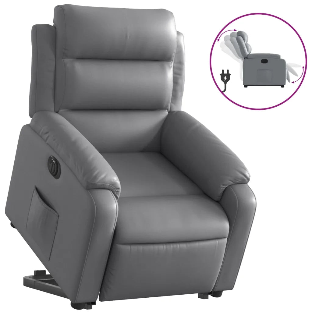 Poltrona Alzapersona Reclinabile Grigio in Similpelle 3205059