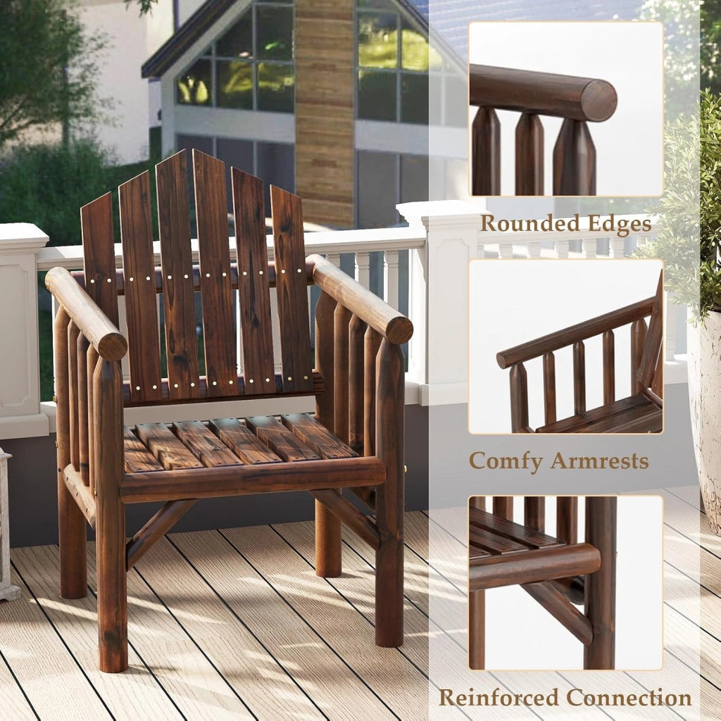 Poltrona da giardino in legno massello, sedia terreza esterna con braccioli e schienale alto inclinato, panca da balcone ergonomica con seduta a doghe (marrone, 1 posto)