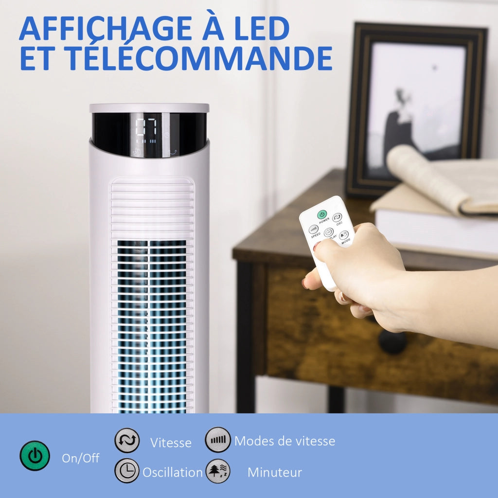 Ventilatore a colonna con telecomando e timer 12h ¨C zephmum ¨C bianco 31.5x93 cm