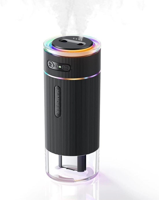 Umido Portatile per Camera da Letto - Doppio Fusto Grande Nebbia Fredda - Illuminazione di Stato d'Animo - Auto Interruttore A/S - Umidificatore Ultrasonico Miniaturizzato Personale per Ufficio e Viaggi