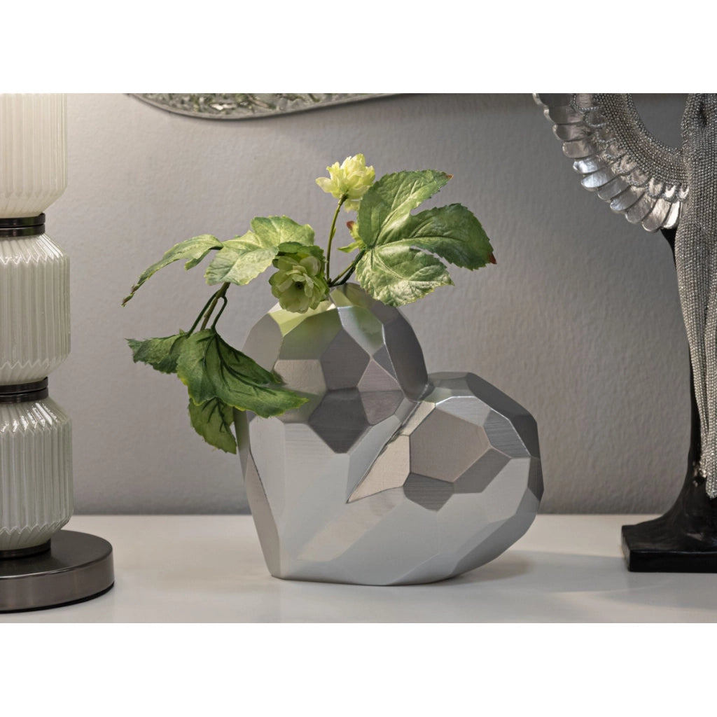 Vaso Decorativo Cuore, Argento, Poliresina, 18x19x9 cm