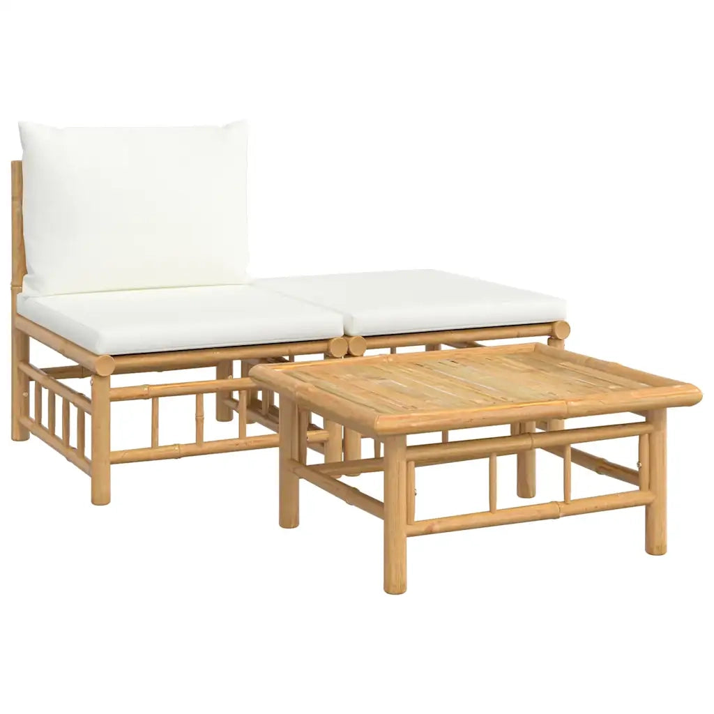 Salotto da Giardino-Set Salotto da Giardino 3pz con Cuscini Bianco Crema in Bamb¨´