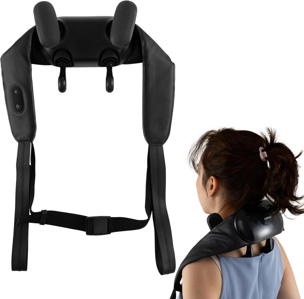 Massaggiatore Cervicale, Massaggiatore Shiatsu per Collo e Spalle, per Massaggio Profondo 4D con 2 Livelli di Calore, Funzione Timer, Massaggiante Portatile e Senza Fili