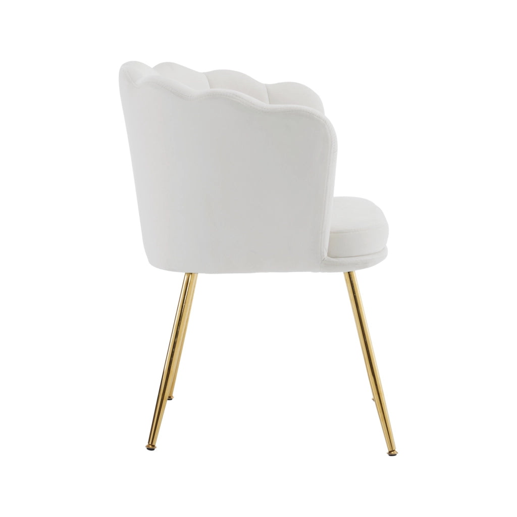 Sedie da soggiorno imbottite, 6 pezzi in velluto beige con schienale a petalo e gambe in metallo dorato