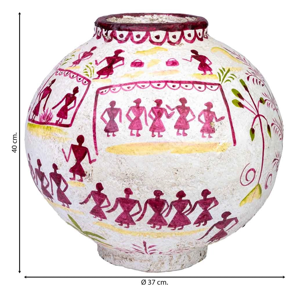 Vaso in cartapesta bianco dipinto a mano 37x37x40h cm