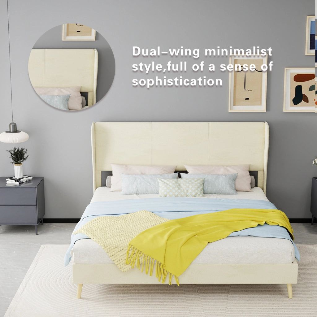 Letto imbottito moderno con testiera morbida, 160x200 cm, beige