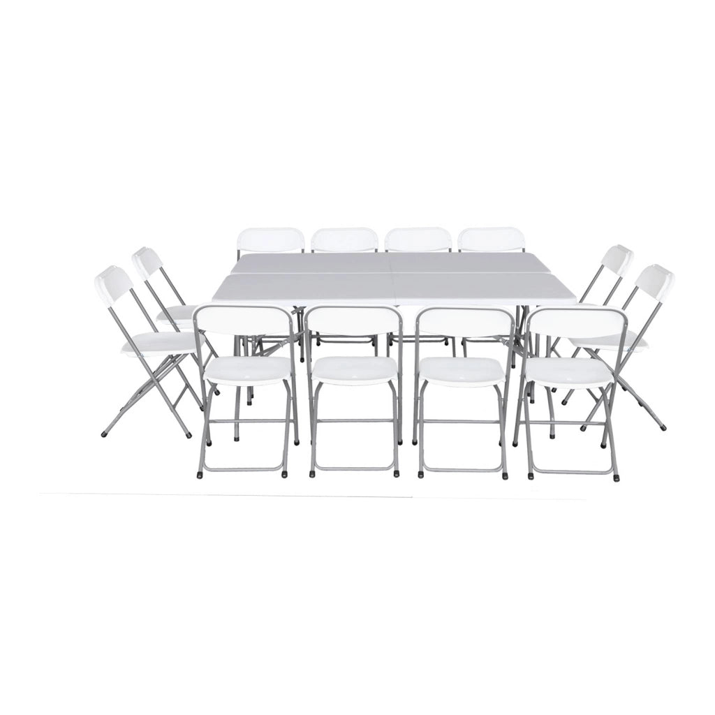 Set di 2 tavoli da ricevimento pieghevoli in plastica, 12 sedie,