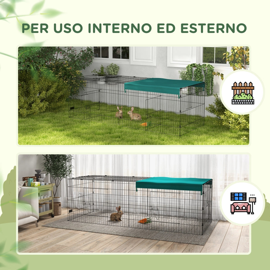 Gabbia per Conigli da Esterno e Interno con Tettuccio in Acciaio, 220x85x70cm, Verde