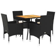 Set Pranzo da Giardino 5 pz | Set Salotto da Giardino con Cuscini Nero Polyrattan Acacia