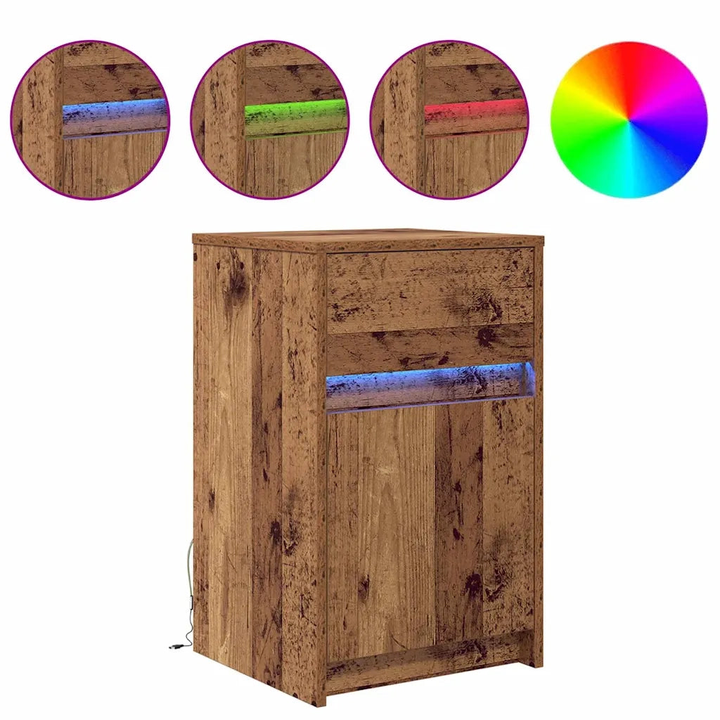 vidaXL Armadio da Letto LED con cassetto Legno vecchio 38 x 34 x 61 cm