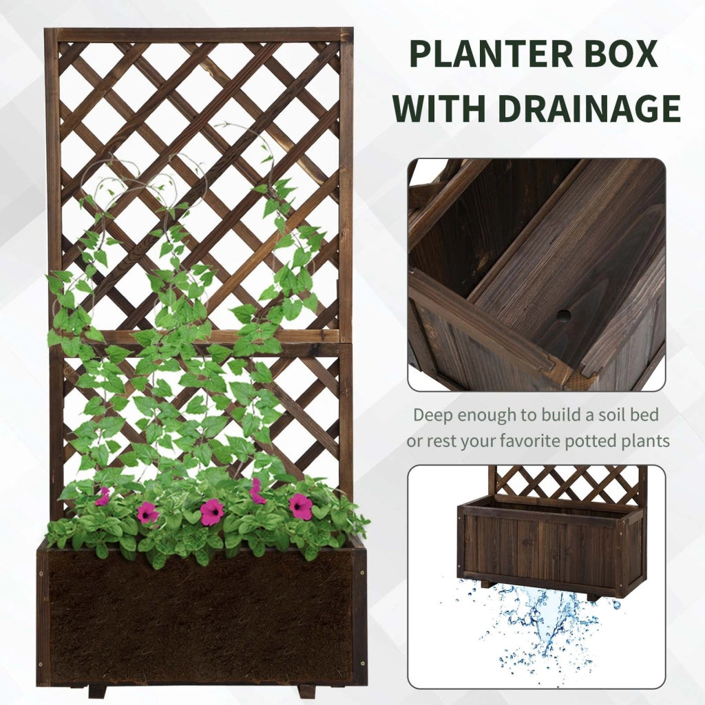Fioriera da Giardino con Traliccio 72,5x31,5x149,5 cm in Legno di Abete Carbonizzato